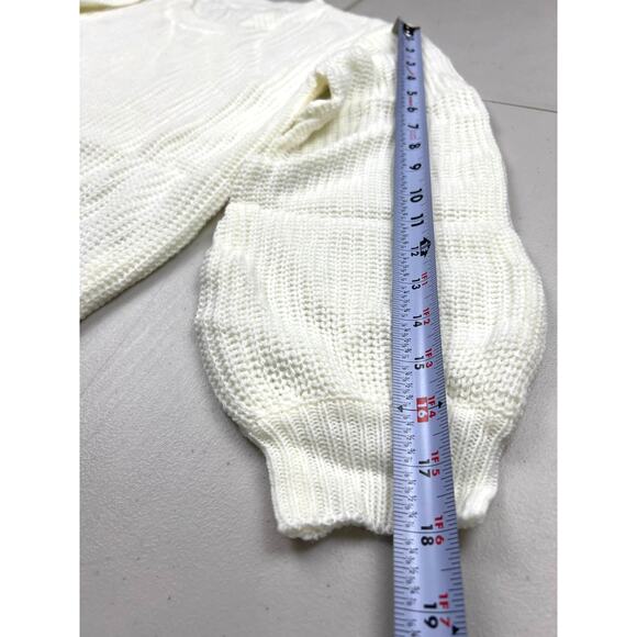 Women's Small Off White Cream Long Sleeve Crop Sweater Rib Knit Lightweight Top - Picture 4 of 7